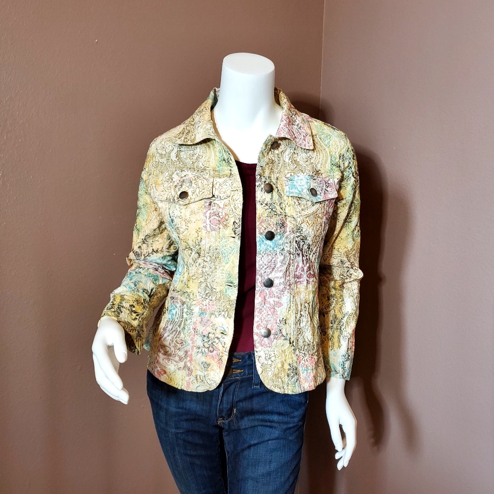 ANALOGY Petites pastel textured denim style jacket size PS